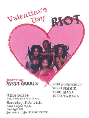 Flyer for the first Sista Grrrl Riot. Photo by Honeychild Coleman, 1997. 